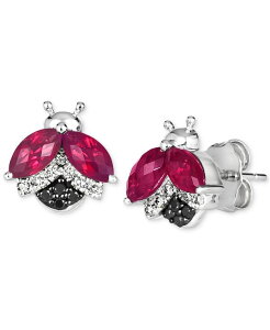 yz  @ fB[X sAXECO ANZT[ Raspberry Rhodolite (1-1/4 ct. t.w.) & Diamond (1/6 ct. t.w.) Ladybug Stud Earrings in 14k White Gold Rhodolite
