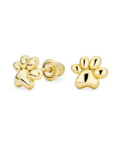 yz uO fB[X sAXECO ANZT[ Tiny Mini BFF Animal Puppy Kitten Pet Dog Lover Cat Paw Print Stud Earrings For Women Teen Real 14K Yellow Gold Safety Clutch Screw back Gold