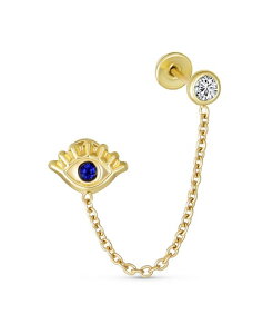 yz uO fB[X sAXECO ANZT[ Unisex Genuine Tiny Yellow 10K Gold Spiritual Blue CZ Eyelash Protection Amulet Double Piercing 1 Piece Chain Evil Eye Stud Earring Ear Lobe Cartilage For Women 