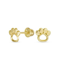 yz uO fB[X sAXECO ANZT[ Unisex Tiny Mini BFF Animal Puppy Kitten Pet Dog Lover Cat Open Paw Print Stud Earrings For Women Teen Real 10K Yellow Gold Safety Clutch Screw back Yellow gold