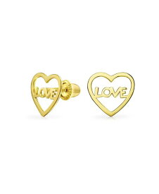 【送料無料】 ブリング レディース ピアス・イヤリング アクセサリー Petite Minimalist Real 14K Yellow Gold Word Symbol Of Love Heart Shape Stud Earring For Women Teen Girlfriend Secure Screw back Gold
