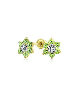 yz uO fB[X sAXECO ANZT[ Tiny Lime Green CZ Flower Stud Earrings For Women For Teen Cubic Zirconia Simulated Peridot 14K Real Gold Screw back Light green