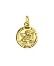 【送料無料】 ブリング レディース ネックレス・チョーカー・ペンダントトップ アクセサリー 14K Yellow Real Gold Religious Round Disc Medal Guardian Angel Cherub Pendant For Women NO Chain Gold