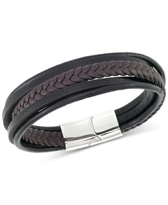 V AC X~X Y ANZT[ uXbgEoOEANbg TVc U[ LEGACY for MEN by Simone I. Smith Men's Black & Brown Multi-Row Leather Bracelet in Stainless Steel Stainless Steel u