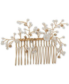 【送料無料】 ローナ&リリー レディース ヘアアクセサリー アクセサリー Gold-Tone Pav&eacute; Bead & Imitation Pearl Flower Hair Comb White