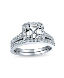 【送料無料】 ブリング レディース リング アクセサリー Art Deco Style 2CT Square Solitaire Asscher Cut AAA CZ Halo Anniversary Engagement Wedding Band Ring Set For Women .925 Sterling Silver Silver set