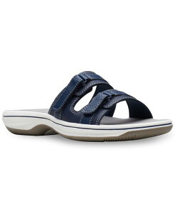 N[NX fB[X V[Y T_ Clarks Women's Cloudsteppers Breeze Piper Comfort Slide Sandals Navy lCr[
