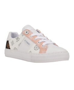 QX fB[X V[Y Xj[J[ [X GUESS Women's Loven Lace-Up Sneakers Light Pink/White/Dark Brown Logo Multi zCg