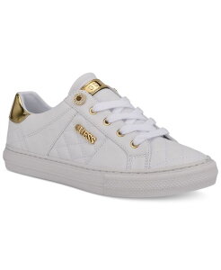 QX fB[X V[Y Xj[J[ [X GUESS Women's Loven Lace-Up Sneakers White/White Quilted zCg
