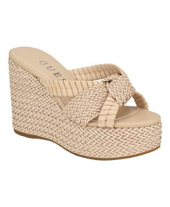 �Q�X ���f�B�[�X �V���[�Y �T���_�� �v���b�g�t�H�[�� GUESS Women's Eveh Knotted Jute Wrapped Platform Wedge Sandals Light Natural