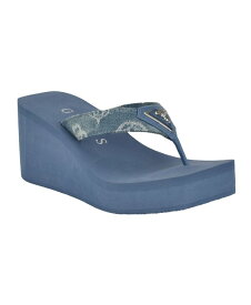 【送料無料】 ゲス レディース サンダル シューズ Women's Demmey Logo Thong Square Toe Wedge Sandals Dark Blue Denim - Textile Manmade