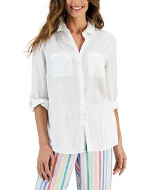 【送料無料】 チャータークラブ レディース シャツ トップス Petite 100% Linen Button-Front Shirt Bright White