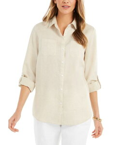 `[^[Nu fB[X gbvX Vc v` l Charter Club Petite 100% Linen Button-Front Shirt Flaxseed