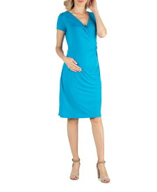 【送料無料】 24セブンコンフォート レディース ワンピース トップス Faux Wrapover Maternity Dress with Cap Sleeves Turquoise