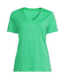 【送料無料】 ランズエンド レディース シャツ トップス Women's Relaxed Supima Cotton Short Sleeve V-Neck T-Shirt Wintergreen
