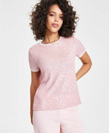 【送料無料】 アンクライン レディース シャツ トップス Petite Sequined T-Shirt Cherry Blossom