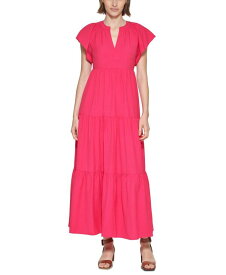 【送料無料】 カルバンクライン レディース ワンピース トップス Petite V-Neck Short-Sleeve Tiered Maxi Dress Lipstick