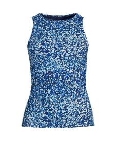 【送料無料】 ランズエンド レディース トップのみ 水着 Women's Petite High Neck UPF 50 Sun Protection Modest Tankini Swimsuit Top Navy/turquoise mosaic dot