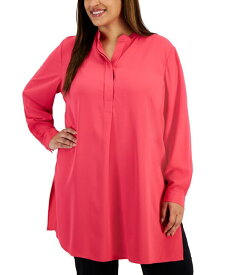 【送料無料】 アンクライン レディース シャツ トップス Plus Size Longer Length Nehru Tunic Rich Camellia