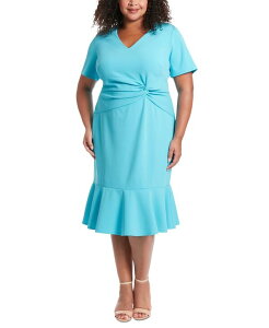 �����h���^�C���X ���f�B�[�X �g�b�v�X �����s�[�X �v���X�T�C�Y London Times Plus Size Twist-Front Flounce-Hem Dress Blue Atoll �u���[