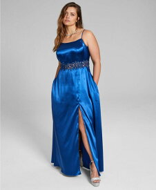 【送料無料】 シティー スタジオ レディース ワンピース トップス Trendy Plus Size Illusion-Waist-Appliqu&eacute; Gown Dark Blue