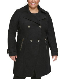 【送料無料】 ゲス レディース ジャケット・ブルゾン アウター Women's Plus Size Notched-Collar Double-Breasted Cutaway Coat Black