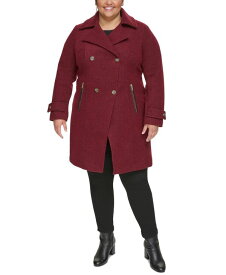 【送料無料】 ゲス レディース ジャケット・ブルゾン アウター Women's Plus Size Notched-Collar Double-Breasted Cutaway Coat Ruby Red