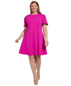【送料無料】 ダナ キャラン ニューヨーク レディース ワンピース トップス Plus Size Button-Trim Fit & Flare Dress Power Pink