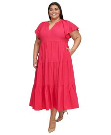 【送料無料】 カルバンクライン レディース ワンピース トップス Plus Size Tiered Gauze A-Line Maxi Dress Lipstick