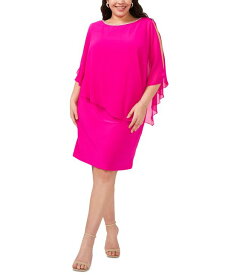 【送料無料】 ミスク レディース ワンピース トップス Plus Size Embellished Chiffon-Overlay Dress Fiercely Fuchsia