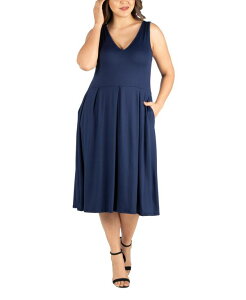 24 �Z�u���R���t�H�[�g ���f�B�[�X �g�b�v�X �����s�[�X �v���X�T�C�Y �~�f�B 24seven Comfort Apparel Plus Size Midi Fit and Flare Pocket Dress Navy �l�C�r�[