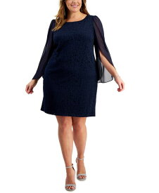 【送料無料】 コネクテッド レディース ワンピース トップス Plus Size Cape-Sleeve Lace Sheath Dress Midnight