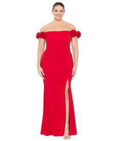 【送料無料】 エスケープ レディース ワンピース トップス Plus Size Off-The-Shoulder Scuba Crepe Gown Red