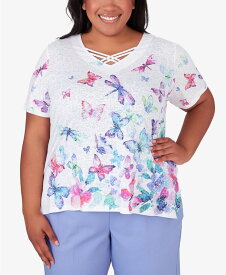 【送料無料】 アルフレッド ダナー レディース シャツ トップス Plus Size Summer Breeze Butterfly Border Shirt Sleeve Top Multi