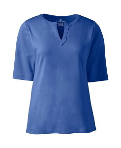�����Y�G���h ���f�B�[�X �g�b�v�X �V���c �|���G�X�e�� �v���X�T�C�Y �R�b�g�� Lands' End Plus Size Cotton Polyester Modern Half Sleeve Splitneck Dark cobalt blue �u���[