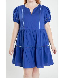 【送料無料】 イングリッシュファクトリー レディース ワンピース トップス Women's Plus Size Piping Detailed Mini Dress Navy multi