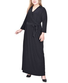【送料無料】 ニューヨークコレクション レディース ワンピース トップス Plus Size Faux-Wrap Maxi Dress Black