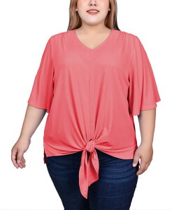 j[[NRNV fB[X gbvX Vc vXTCY NY Collection Plus Size Elbow Sleeve Tie-Front Top Sugar Coral R[