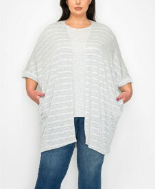 【送料無料】 コイン1804 レディース シャツ トップス Plus Size Textured Jacquard Stripe Rolled Sleeve Pocket Kimono Top Gray Ivory