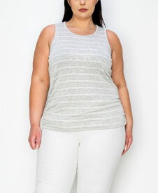 【送料無料】 コイン1804 レディース シャツ トップス Plus Size Textured Jacquard Stripe Ruched Tank Top Gray Ivory