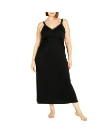 【送料無料】 アベニュー レディース ナイトウェア アンダーウェア Plus Size Lace Trim Sleep Maxi Dress Black
