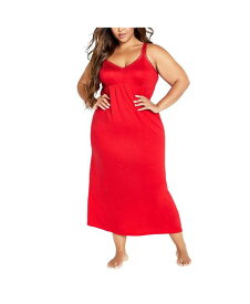【送料無料】 アベニュー レディース ナイトウェア アンダーウェア Plus Size Lace Trim Sleep Maxi Dress Red