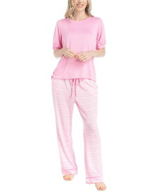 【送料無料】 ムクルクス レディース ナイトウェア アンダーウェア Women's 2-Pc. I Heart Lounge Printed Pajamas Set Pink Stripe