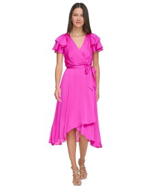 【送料無料】 ダナ キャラン ニューヨーク レディース ワンピース トップス Women's Layered Flutter-Sleeve Tie-Waist Dress Power Pink
