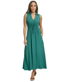 【送料無料】 カルバンクライン レディース ワンピース トップス Women's Collared V-Neck Midi Dress Sequoia