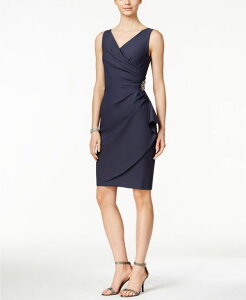 �A���b�N�X�C�u�j���O�X ���f�B�[�X �g�b�v�X �����s�[�X �M���U�[ Alex Evenings Compression Embellished Ruched Sheath Dress Charcoal �`���R�[��