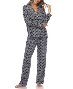�z���C�g�}�[�N ���f�B�[�X �A���_�[�E�F�A �i�C�g�E�F�A �v�����g White Mark Women's 2 Piece Long Sleeve Heart Print Pajama Set Navy Hearts �l�C�r�[