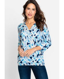 【送料無料】 オルセン レディース シャツ トップス Cotton Blend 3/4 Sleeve Geo Print Tunic T-Shirt containing TENCEL[TM] Modal Ciel blue