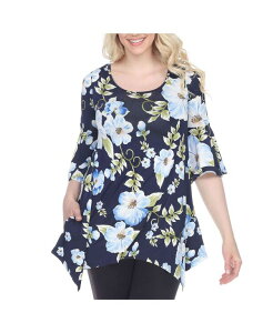 �z���C�g�}�[�N ���f�B�[�X �g�b�v�X �V���c White Mark Women's Blanche Tunic Top Blue �u���[