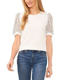 【送料無料】 セセ レディース シャツ トップス Women's Ditsy Floral Mixed Media Short Sleeve Top New Ivory